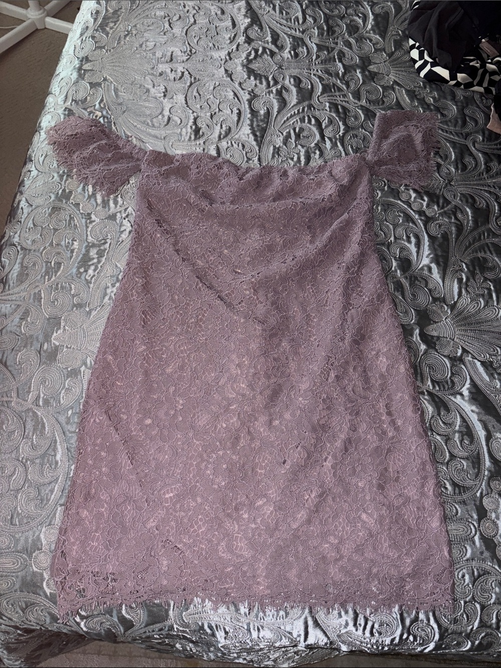 Dynamite purple lace off the shoulder mini dress